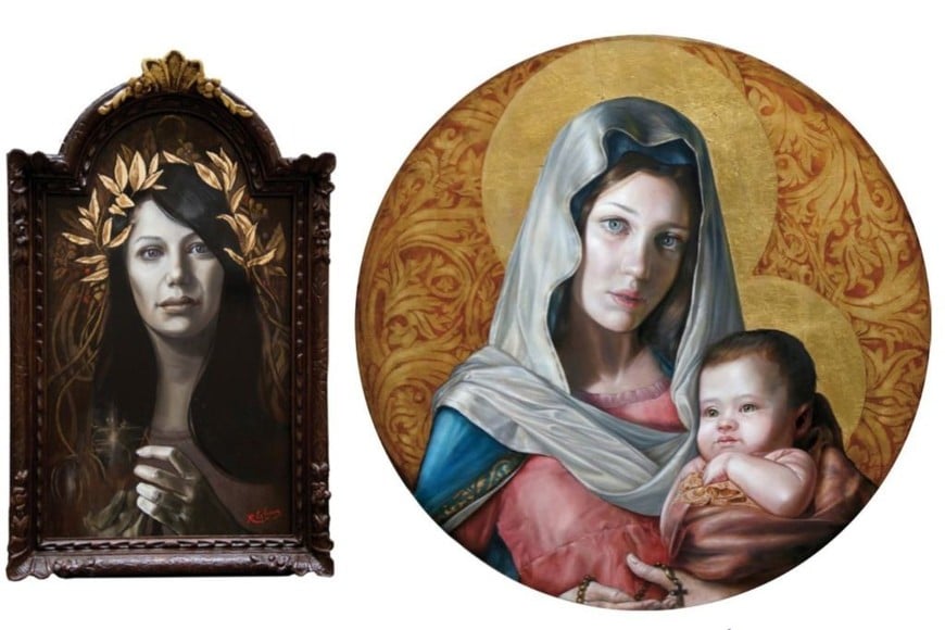 Ricardo Celma: “Luz de gracia”, óleo sobre madera, 47 x 28 cm, 2015; “Virgen de San Nicolás”, óleo y dorado al agua sobre lienzo, 70 x 70 cm, 2017.
