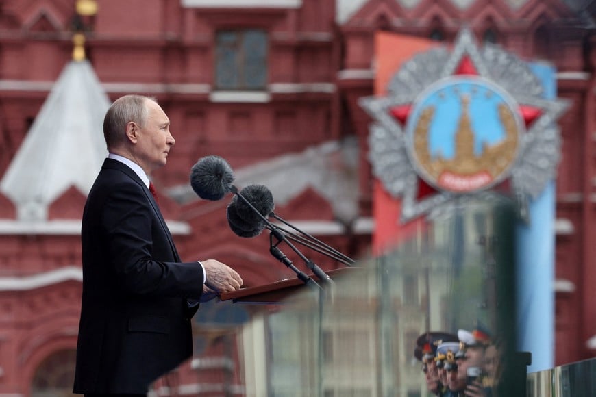 Russian President Vladimir Putin delivers a speech during a military parade on Victory Day, marking the 81st anniversary of the victory over Nazi Germany in World War Two, in Red Square in central Moscow, Russia, May 9, 2026. Sputnik/Alexander Kazakov/Pool via REUTERS ATTENTION EDITORS - THIS IMAGE WAS PROVIDED BY A THIRD PARTY.