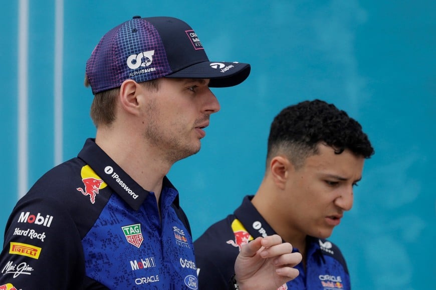 Formula One F1 - Miami Grand Prix - Miami International Autodrome, Miami, Florida, United States - May 3, 2026
Red Bull's Max Verstappen and Red Bull's Isack Hadjar ahead of the race REUTERS/Brian Snyder