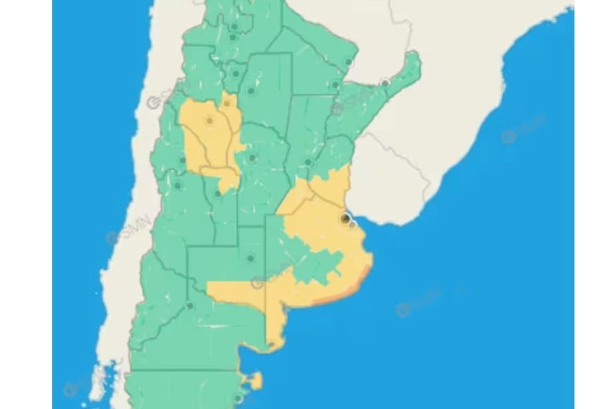 Hay alerta naranja y amarilla por lluvias y vientos.