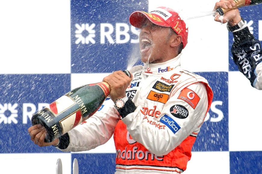 FILE PHOTO: Formula One - F1 - Canadian Grand Prix 2007  - Montreal, Canada - June 10, 2007  McLaren's Lewis Hamilton celebrates winning the Canadian Grand Prix   Action Images via Reuters/Crispin Thruston/File Photo