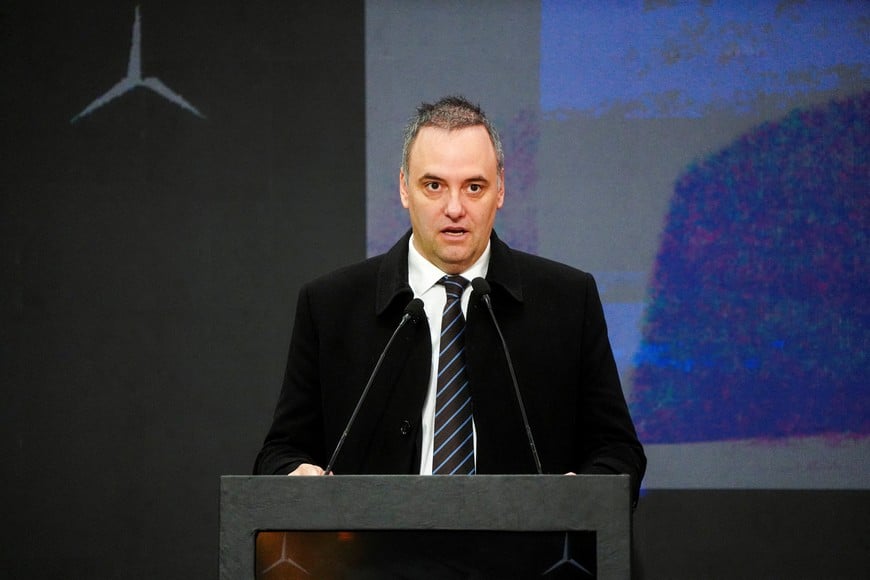 Argentina's Cabinet Chief Manuel Adorni speaks during a press conference inaugurating Mercedes-Benz Trucks and Buses at the Argentina’s new Industrial Center in Zarate, Argentina May 8, 2026. REUTERS/Irina Dambrauskas