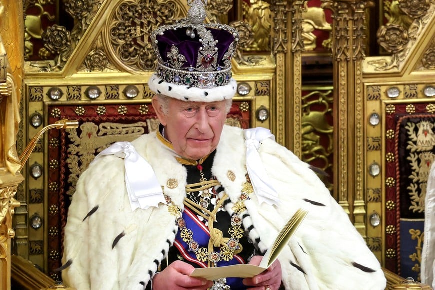 LONDON, ENGLAND - MAY 13: King Charles III delivers the King's Speech in the House of Lords Chamber during the State Opening of Parliament on May 13, 2026, in London, England. Chris Jackson/Pool via REUTERS