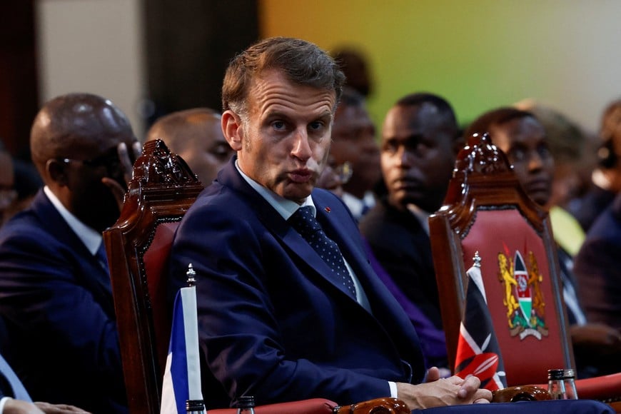 French President Emmanuel Macron attends the Africa Forward Summit 2026 at the Kenyatta International Convention Centre (KICC), in Nairobi, Kenya, May 12, 2026. REUTERS/Monicah Mwangi