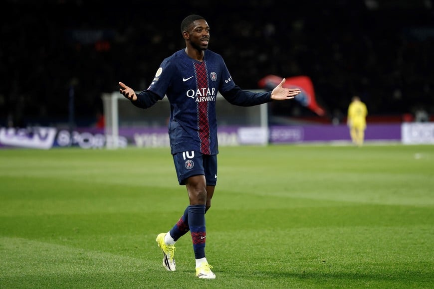 Soccer Football - Ligue 1 - Paris St Germain v Toulouse - Parc des Princes, Paris, France - April 3, 2026
Paris St Germain's Ousmane Dembele celebrates scoring their first goal REUTERS/Benoit Tessier