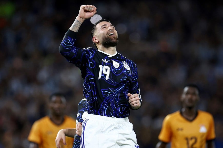 Soccer Football - International Friendly - Argentina v Zambia - Estadio La Bombonera, Buenos Aires, Argentina - March 31, 2026
Argentina's Nicolas Otamendi celebrates scoring their third goal REUTERS/Agustin Marcarian