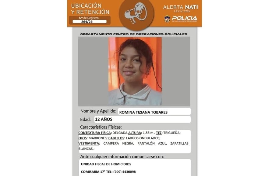 Romina Tiziana Tobares, quien fue vista por última vez en el Hogar Lago Espejo.