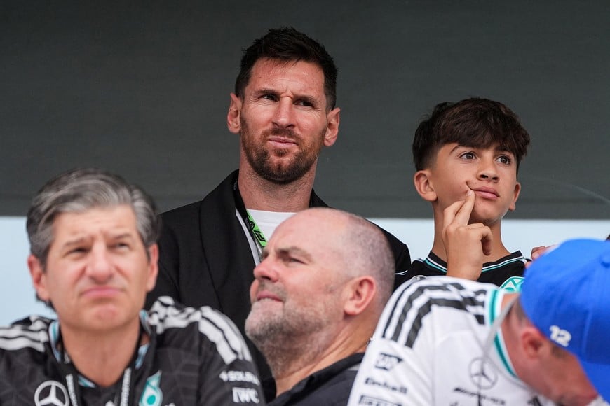 Formula One F1 - Miami Grand Prix - Miami International Autodrome, Miami, Florida, United States - May 3, 2026
Footballer Lionel Messi in the stands with his son Thiago during the race Pool via Reuters/Rebecca Blackwell