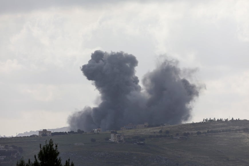 Smoke billows from southern Lebanon following an Israeli strike, as seen from Marjeyoun, Lebanon, May 15, 2026. REUTERS/Stringer