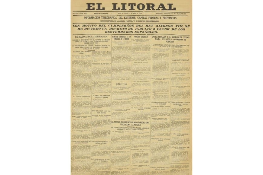 Tapa de la edición del 17 de mayo de 2019 de El Litoral.