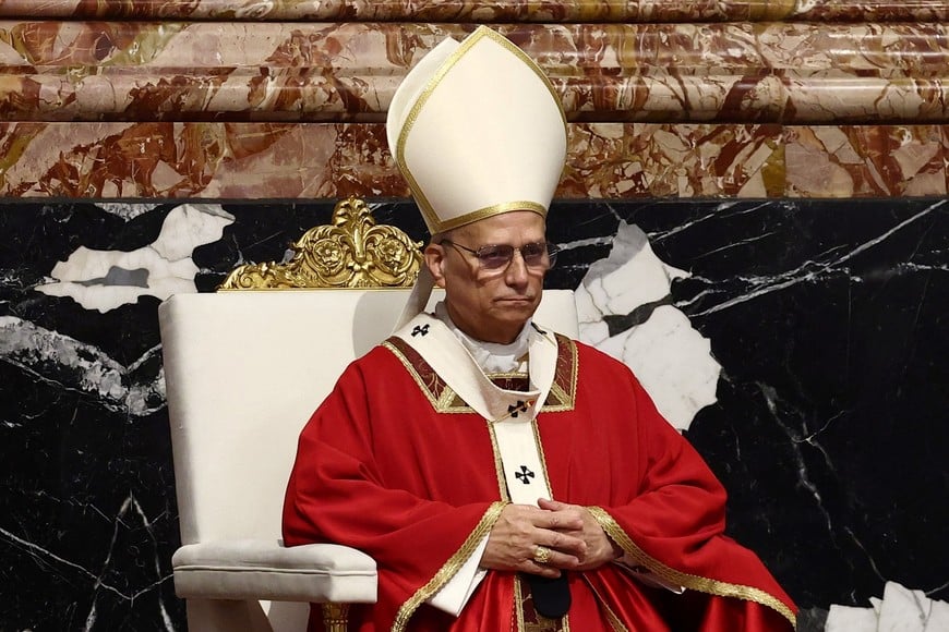 Pope Leo XIV presides over the funeral mass of Cardinal Emil Paul Tscherrig in St. Peter's Basilica, at the Vatican, May 15, 2026. REUTERS/Guglielmo Mangiapane