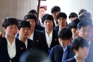 Members of North Korean soccer club Naegohyang Women’s FC arrive at Incheon International Airport for a match against South Korea's Suwon FC Women on May 20, in Incheon, South Korea, May 17, 2026.     REUTERS/Kim Hong-Ji