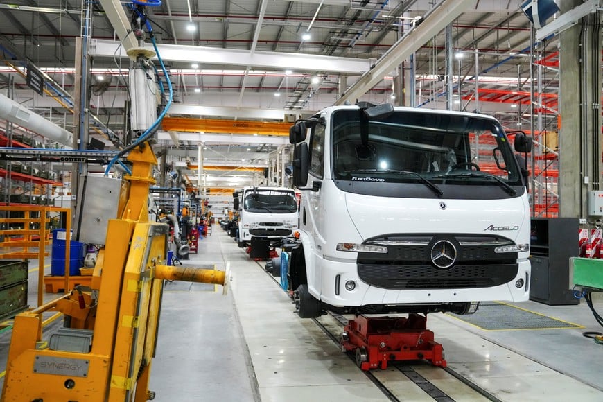 A view of the interior of the Mercedes-Benz Trucks and Buses plant during its inauguration at the Argentina’s new Industrial Center in Zarate, Argentina May 8, 2026. REUTERS/Irina Dambrauskas
