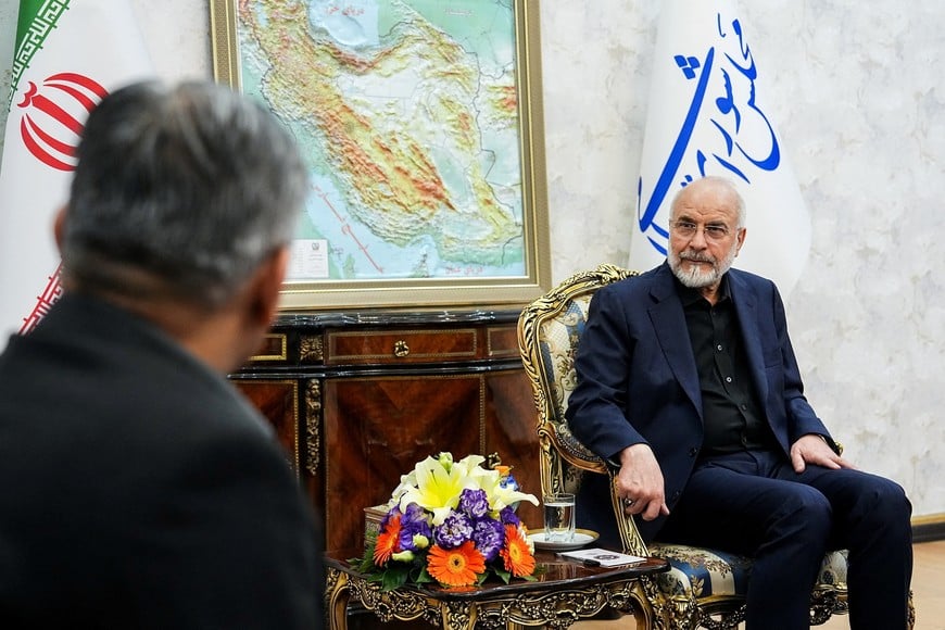 Iranian Parliament Speaker Mohammad Bagher Ghalibaf meets with Pakistan's Interior Minister Mohsin Naqvi, in Tehran, Iran, May 17, 2026. Hamed Malekpour/Iranian Parliament Speaker Office/WANA (West Asia News Agency)/Handout via REUTERS ATTENTION EDITORS - THIS PICTURE WAS PROVIDED BY A THIRD PARTY.
