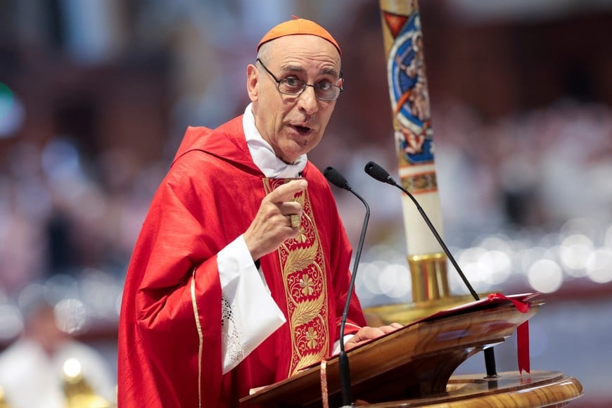 Cardinal Victor Manuel Fernandez speaks as he celebrates a mourning Mass for Pope Francis on the sixth day of Novendiali (nine days of mourning after the Pope's funeral) at St. Peter's Basilica at the Vatican, May 1, 2025. REUTERS/Remo Casilli
