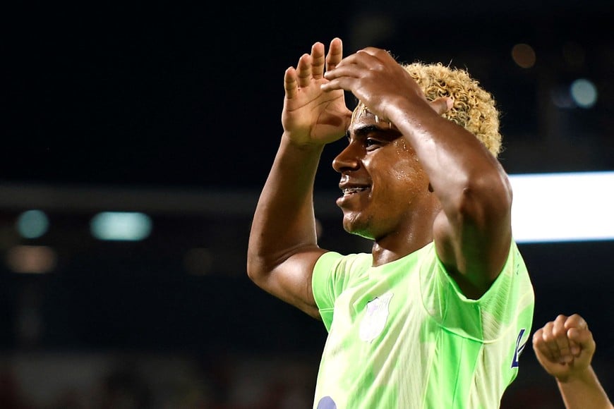 Soccer Football - LaLiga - RCD Mallorca v FC Barcelona - Estadi Mallorca Son Moix, Palma de Mallorca, Spain - August 16, 2025
FC Barcelona's Lamine Yamal celebrates scoring their third goal REUTERS/Francisco Ubilla