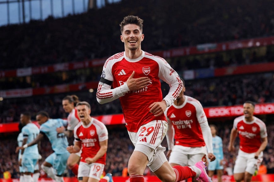 Soccer Football - Premier League - Arsenal v Burnley - Emirates Stadium, London, Britain - May 18, 2026
Arsenal's Kai Havertz celebrates scoring their first goal Action Images via Reuters/Andrew Couldridge     TPX IMAGES OF THE DAY
