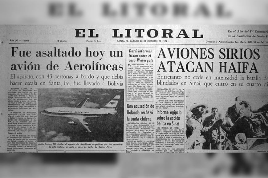 El secuestro del Boeing 737 LV-JNE en la tapa de El Litoral.