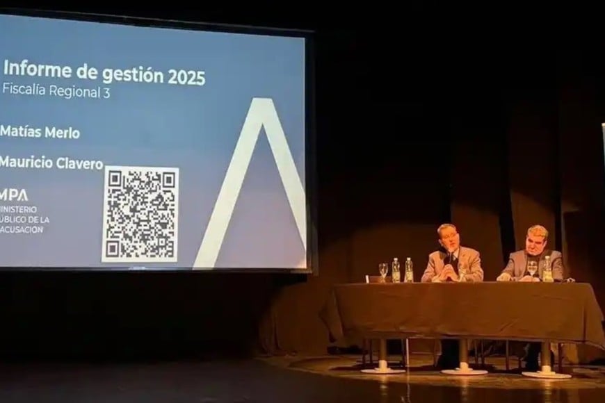 Los fiscales regionales Mauricio Clavero y Matías Merlo durante el Informe de Gestión.