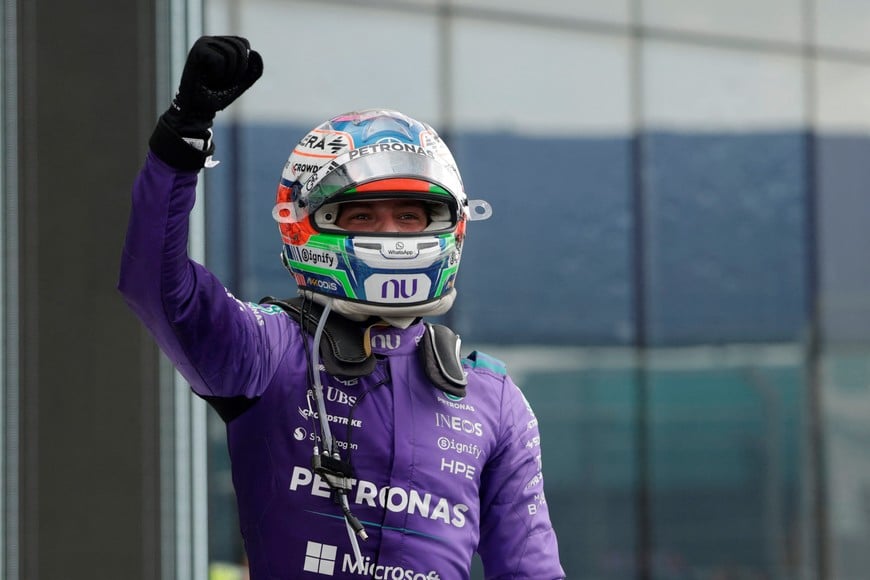 Formula One F1 - Miami Grand Prix - Miami International Autodrome, Miami, Florida, United States - May 3, 2026
Mercedes' Andrea Kimi Antonelli celebrates after winning the Miami Grand Prix REUTERS/Brian Snyder