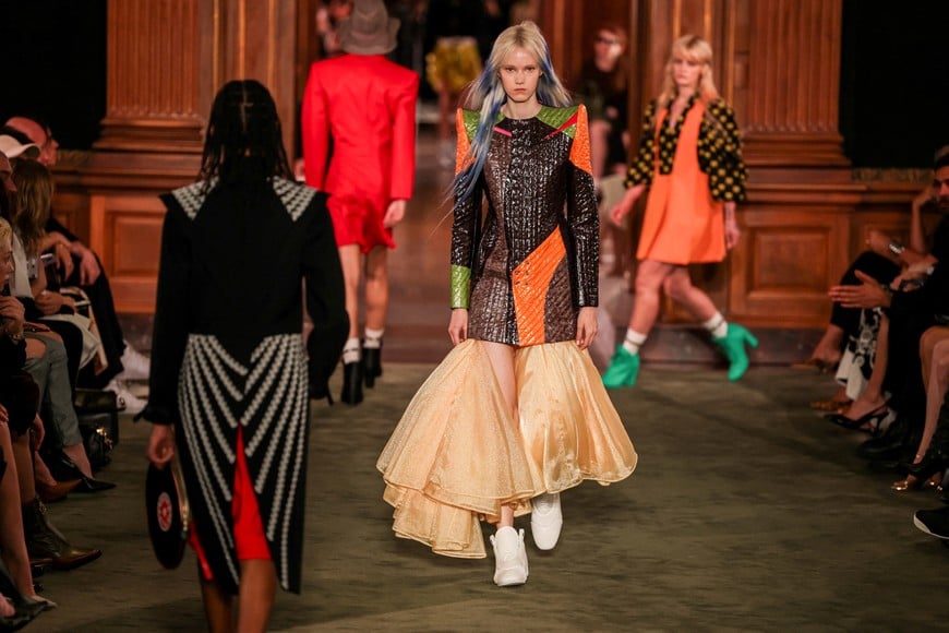 Models present creations by designer Nicolas Ghesquiere during the Louis Vuitton Cruise 2027 collection show in New York City, U.S., May 20, 2026. REUTERS/Jeenah Moon