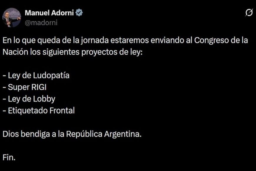 La publicación de Manuel Adorni.