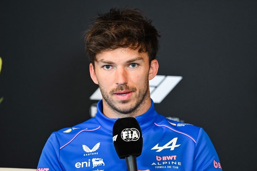 May 21, 2026; Montreal, Quebec, CANADA; Alpine driver Pierre Gasly (10) addresses the media during a press conference at Circuit Gilles-Villeneuve. Mandatory Credit: David Kirouac-Imagn Images