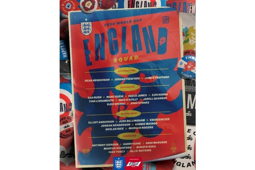 La lista de la selección de Inglaterra.