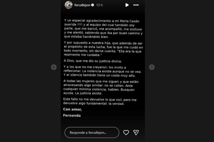 El extenso descargo de Fernanda en redes.