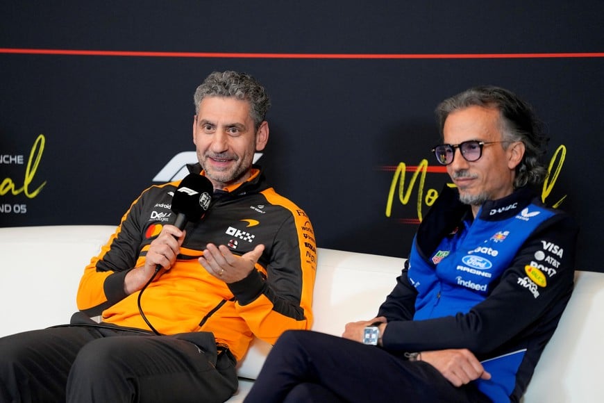 Formula One F1 - Canadian Grand Prix - Circuit Gilles Villeneuve, Montreal, Quebec, Canada - May 22, 2026
McLaren team principal Andrea Stella and Red Bull team principal Laurent Mekies during a press conference ahead of the Canadian Grand Prix REUTERS/Mathieu Belanger