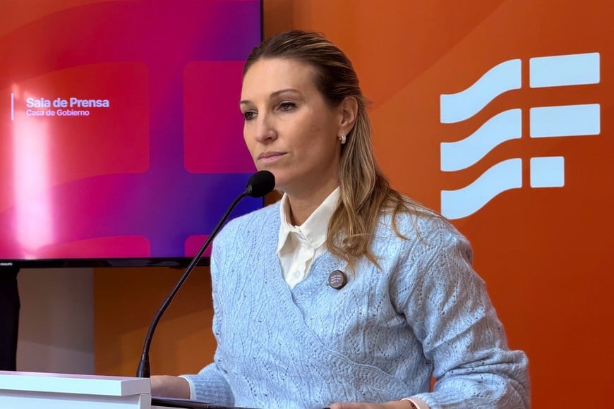 La vocera provincial, Virginia Coudannes, durante la conferencia de prensa en Casa de Gobierno.