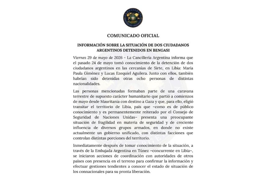 El comienzo del comunicado de Cancillería Argentina.