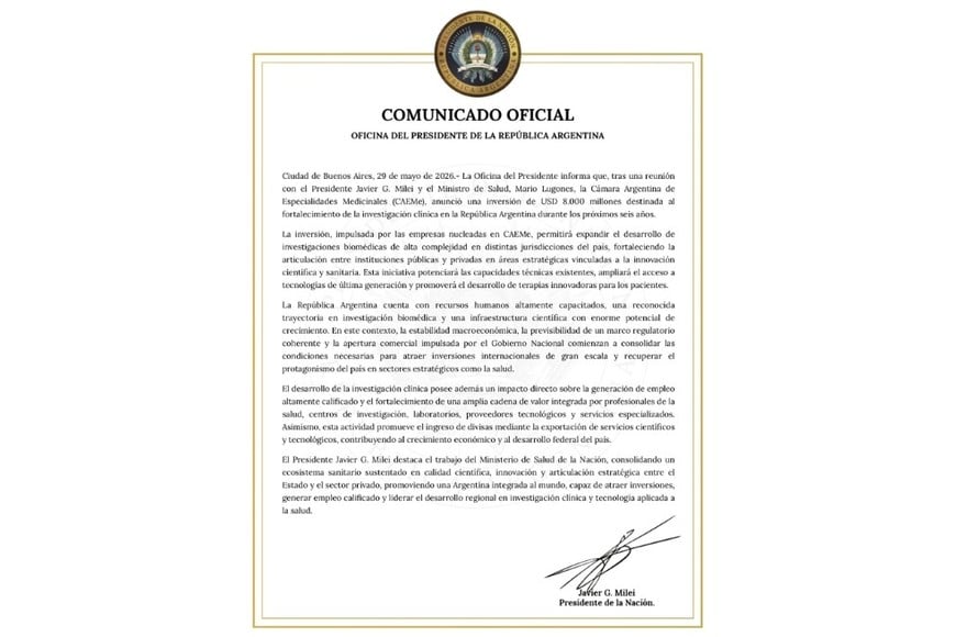 El comunicado de la Oficina del Presidente.