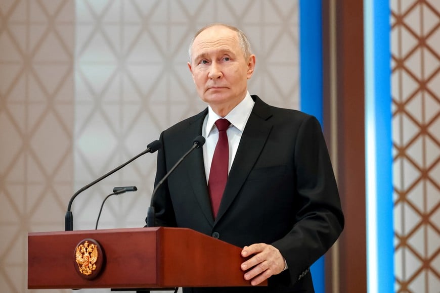 Russian President Vladimir Putin speaks during a press conference following the summit of the Supreme Eurasian Economic Council in Astana, Kazakhstan May 29, 2026. Sputnik/Alexander Kazakov/Pool via REUTERS ATTENTION EDITORS - THIS IMAGE WAS PROVIDED BY A THIRD PARTY.