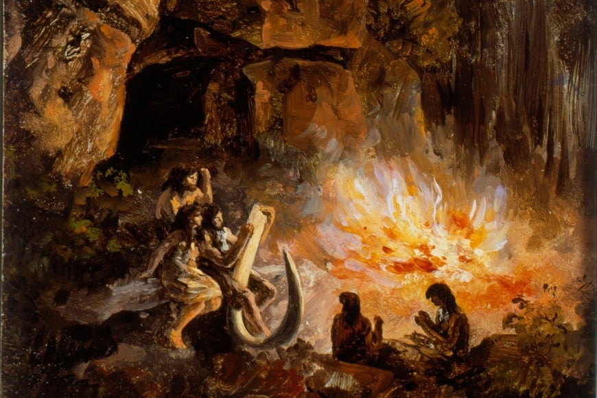 Llegada de los humanos a América. Evocación de una noche de época, por el pintor mexicano José María Velasco Gómez (1840-1912). Museo Nacional de Arte, Ciudad de México.