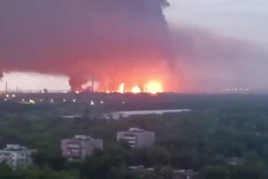 FILE PHOTO: Fire and a thick plume of smoke rise in the vicinity of the Ryazan oil refinery, amid the Russia-Ukraine conflict in Ryazan, Ryazan region, Russia, May 15, 2026, in this screen grab obtained from a social media video. Social Media/via REUTERS  THIS IMAGE HAS BEEN SUPPLIED BY A THIRD PARTY. NO RESALES. NO ARCHIVES. NEWS USE ONLY.

VERIFICATION
Buildings and a utility tower matched satellite imagery of the area.
Date verified by local official.
Regional Governor Pavel Malkov early on Friday (May 15) said a Ukrainian drone attack killed three people in the central Russian city of Ryazan, damaged high-rise apartment buildings and hit an industrial enterprise.
No older version of the video was found posted online before Friday./File Photo