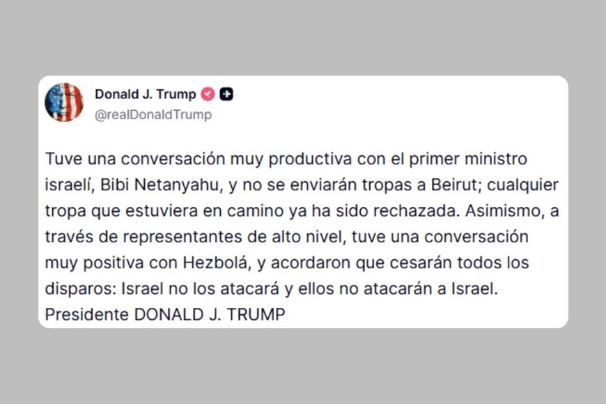 El mensaje de Trump en Truth Social