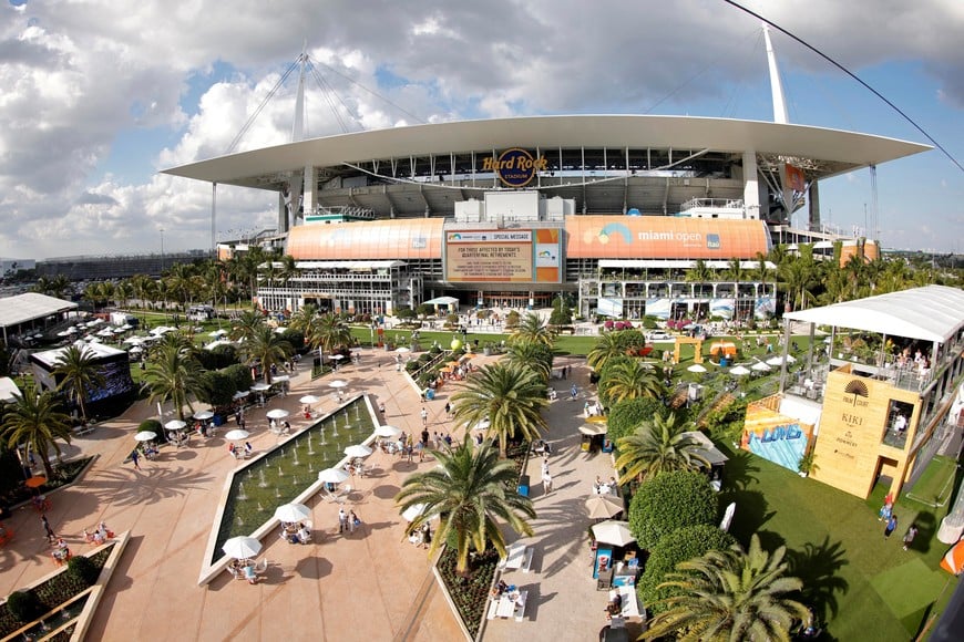 FILE PHOTO: General view of the 12 stadiums set to host the 2025 Club World Cup
Mar 30, 2022; Miami Gardens, FL, USA; An overall view of the grounds at the Miami Open at Hard Rock Stadium. Mandatory Credit: Geoff Burke-USA TODAY Sports/File Photo