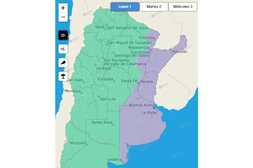 Las provincias bajo alerta violeta este lunes.