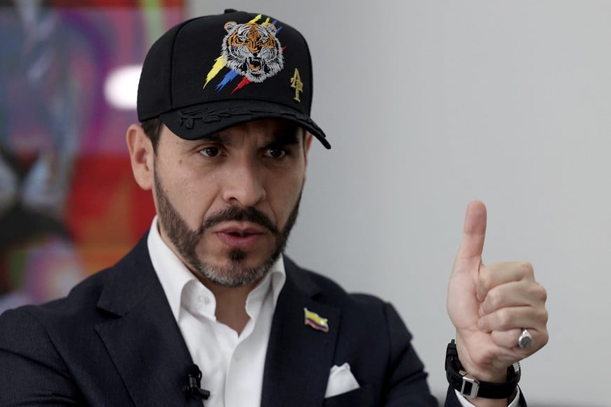 Abelardo de la Espriella, Colombian lawyer and right-wing presidential candidate, gestures during an interview with Reuters, in Bogota, Colombia February 11, 2026. REUTERS/Luisa Gonzalez