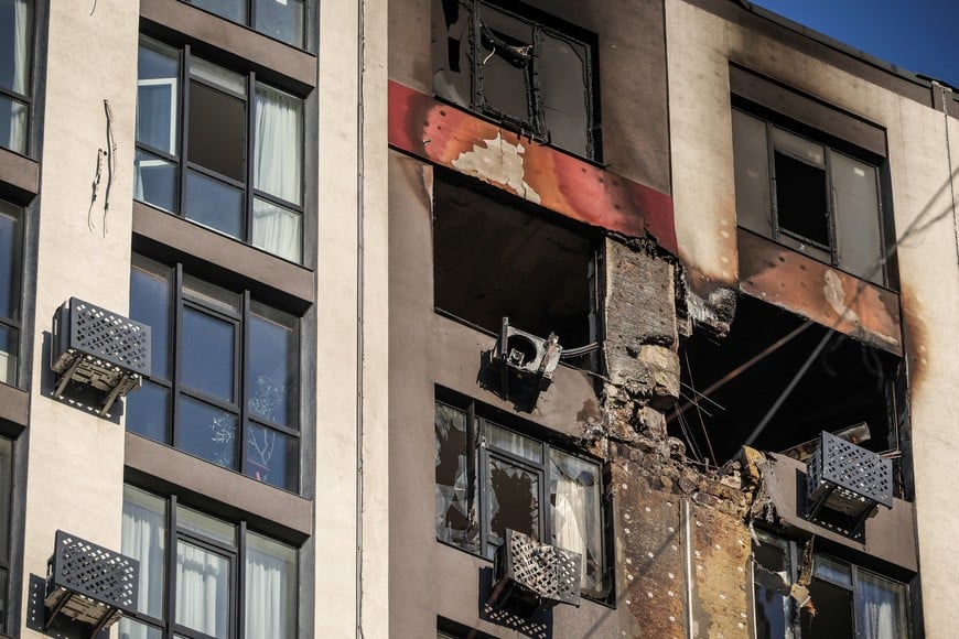 A damaged residential building after an overnight Russian missile and drone strike, amid Russia's attack on Ukraine, in Kyiv, Ukraine June 2, 2026. REUTERS/Alina Smutko