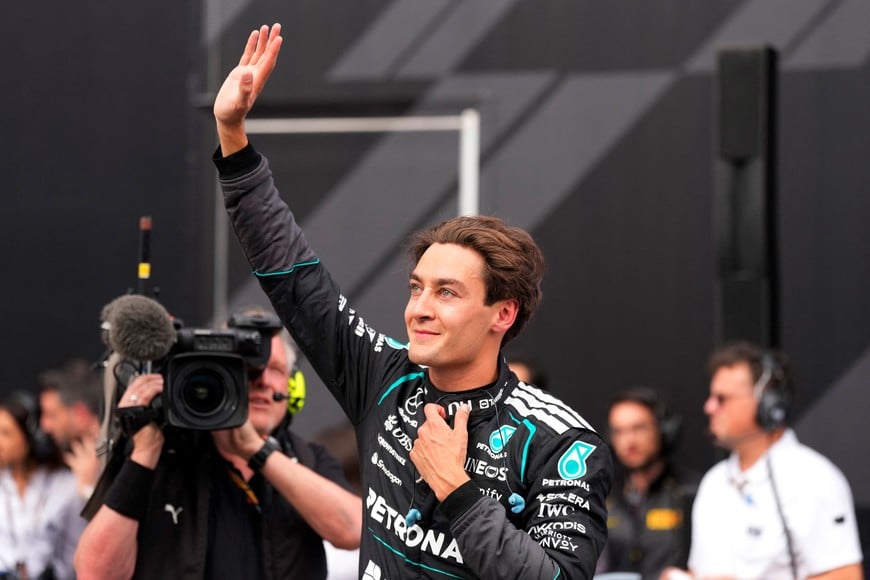 Formula One F1 - Canadian Grand Prix -  Circuit Gilles Villeneuve, Montreal, Quebec, Canada - May 23, 2026
Mercedes' George Russell celebrates after qualifying in pole position REUTERS/Mathieu Belanger