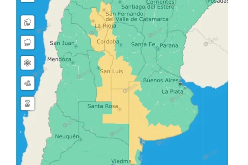 Las zonas bajo alerta amarilla.