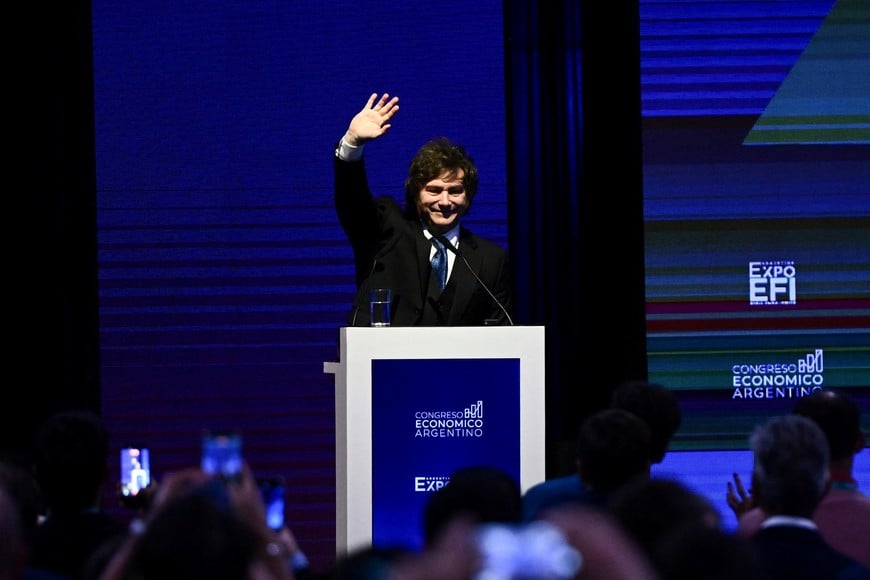 Argentina's President Javier Milei speaks during a business event in Buenos Aires, Argentina, April 29, 2026. REUTERS/Pedro Lazaro Fernandez