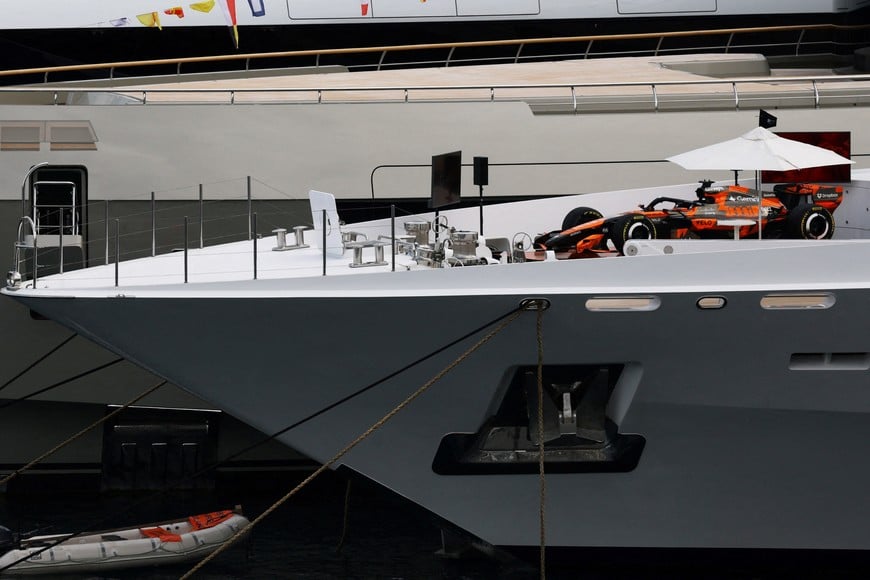 Formula One F1 - Monaco Grand Prix - Circuit de Monaco, Monaco - June 4, 2026
A McLaren car is seen of yacht during celebrations of McLaren's 1000th grand prix REUTERS/Yves Herman     TPX IMAGES OF THE DAY