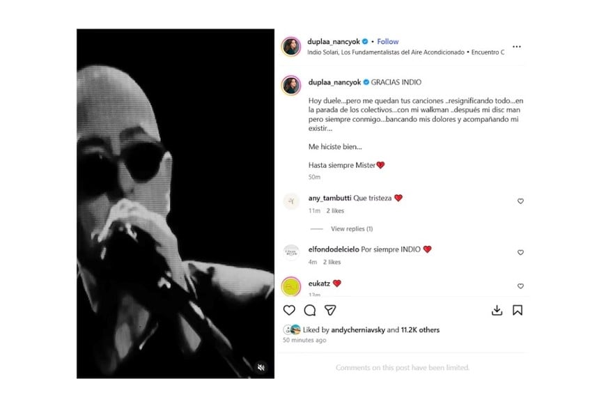 Nancy Duplaa publicó un sentido mensaje en su cuenta de Instagram.
