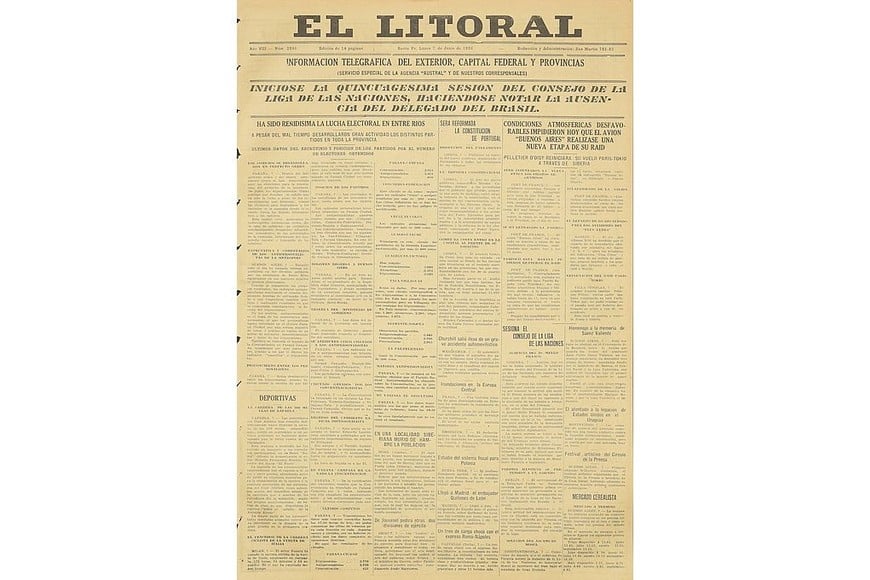 La tapa completa de la edición del 7 de junio de 2026 de diario El Litoral.