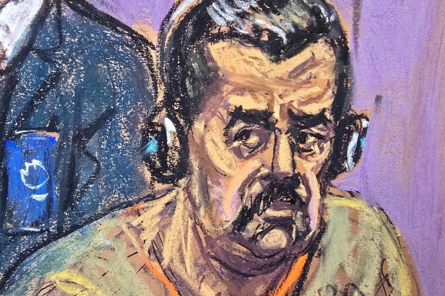 Ousted Venezuelan President Nicolas Maduro attends a hearing in a narco-terrorism case accusing him of running a cartel of Venezuelan officials that flooded the U.S. with cocaine, at the Daniel Patrick Moynihan United States Court House in New York City, U.S., March 26, 2026 in this courtroom sketch. REUTERS/Jane Rosenberg TPX IMAGES OF THE DAY