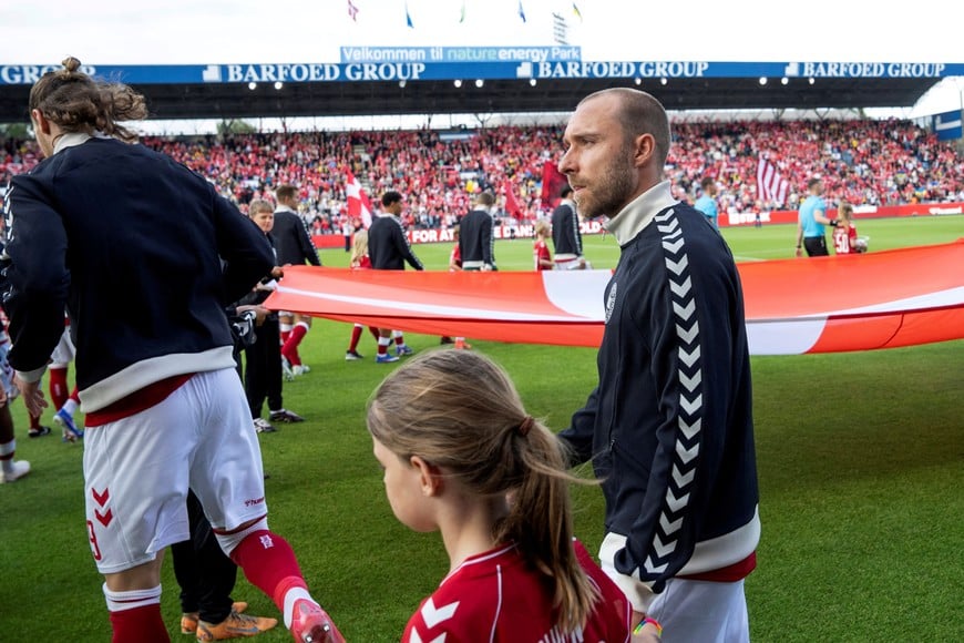 Soccer Football - International Friendly - Denmark v Ukraine - Odense, Denmark - June 7, 2026
Denmark's Christian Eriksen walks out onto the pitch before the match in which he later collapsed
Bo Amstrup/Ritzau Scanpix via REUTERS
ATTENTION EDITORS - THIS IMAGE WAS PROVIDED BY A THIRD PARTY. DENMARK OUT. NO COMMERCIAL OR EDITORIAL SALES IN DENMARK.