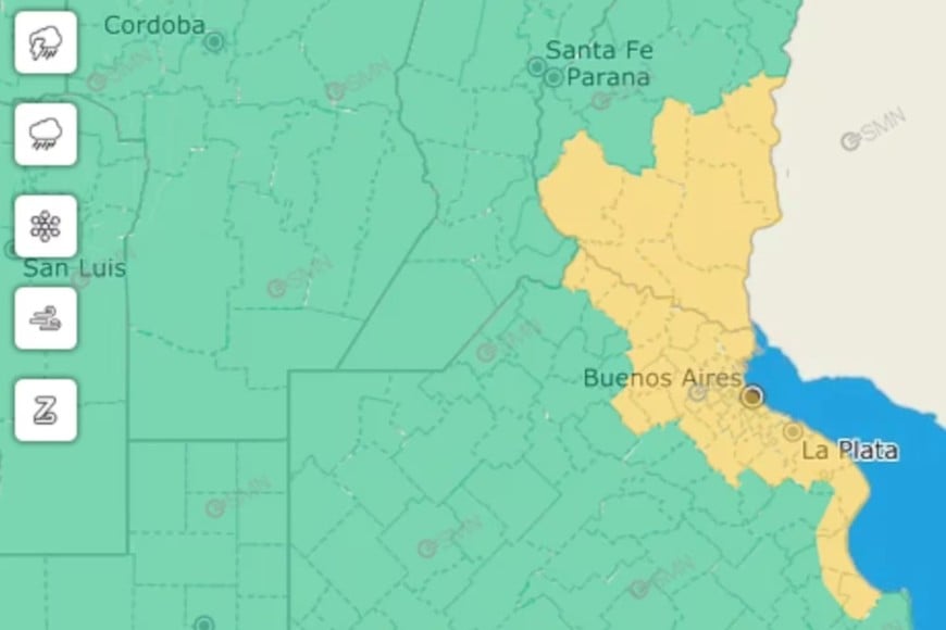 Las zonas bajo alerta amarilla este lunes.